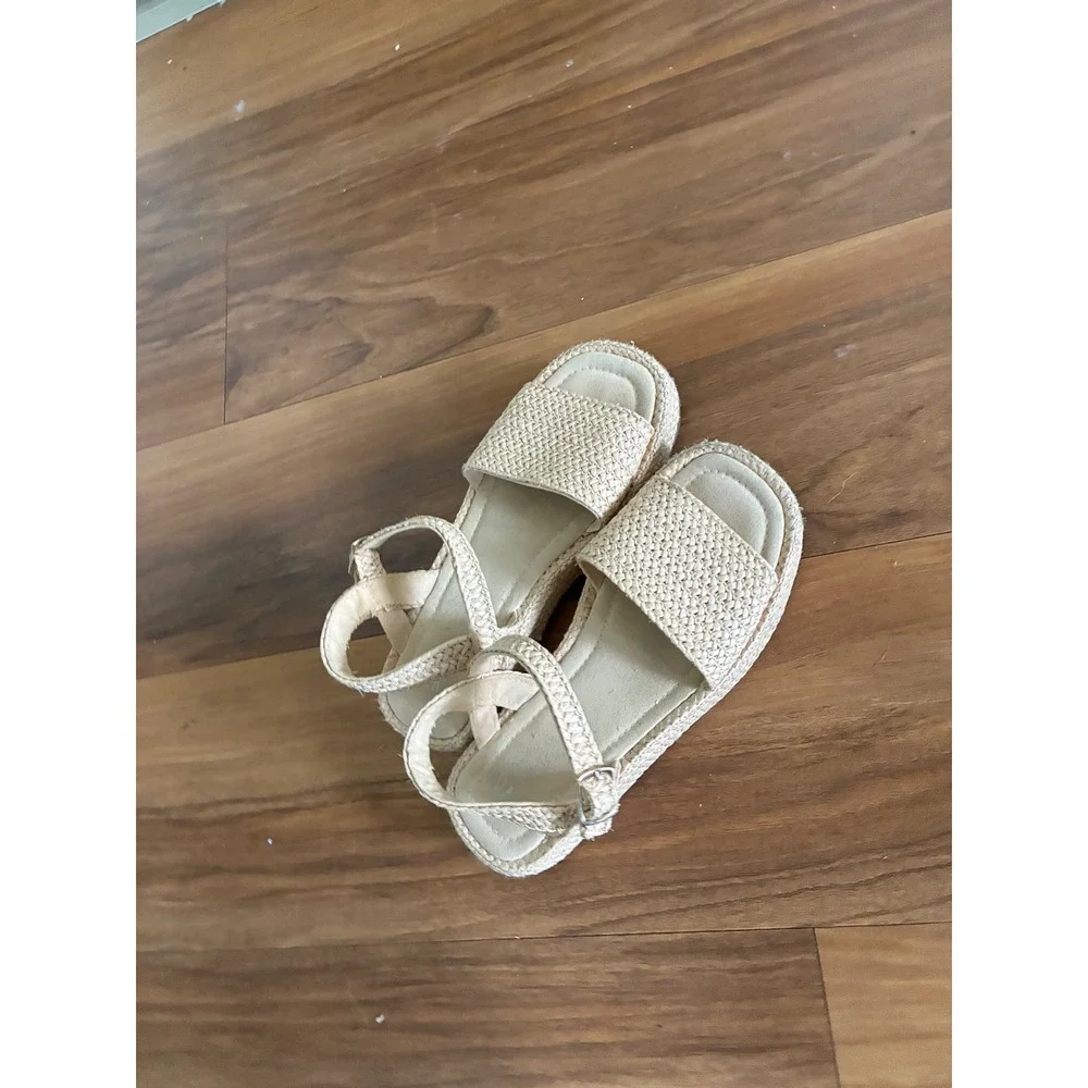 Zara Kids Beige Woven Platform Sandals Espadrille Ankle Strap Size  36